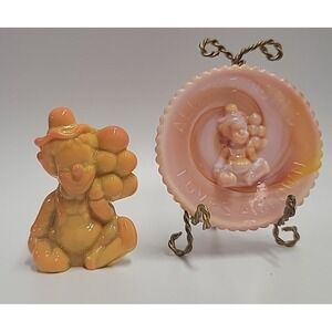 Vtg Mosser Glass Pee Wee Clown End Pumpkin w. Matching All the World Plate Glows